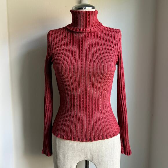 Venus Red Ribbed Knit Turtleneck Sweater – Women’s Small Made in USA - Picture 2 of 5